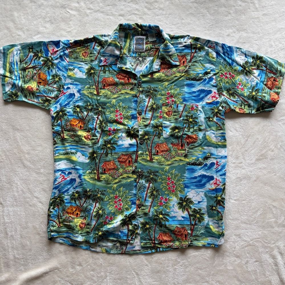 Ocean Current Multi-Color Tropical Surf Rayon Button Down Shirt Mens M Excellent